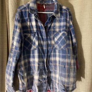 Free People Deconstructed Oversized Plaid Shirt Jacket